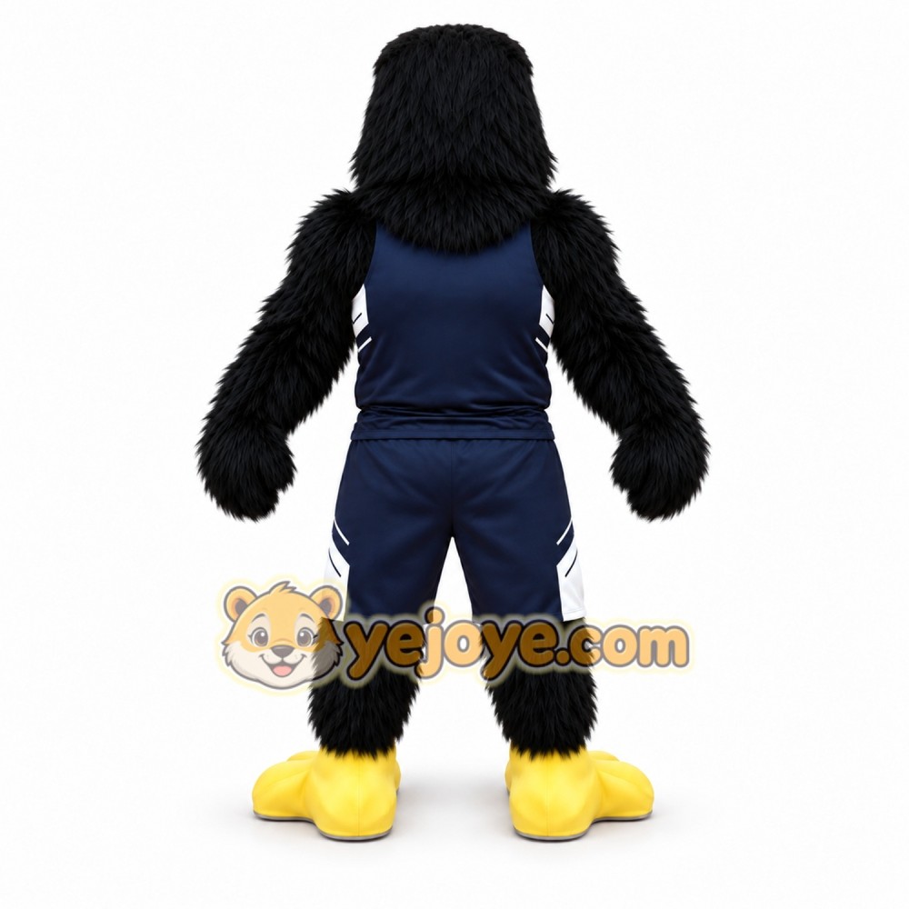Black Bird Mascot Costume with Yellow Accents