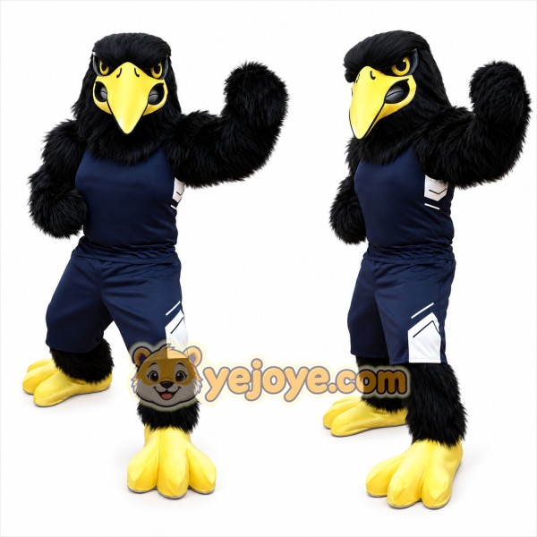 Black Bird Mascot Costume with Yellow Accents