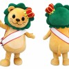 Yellow Lion Mascot Costume with Crown and Sash