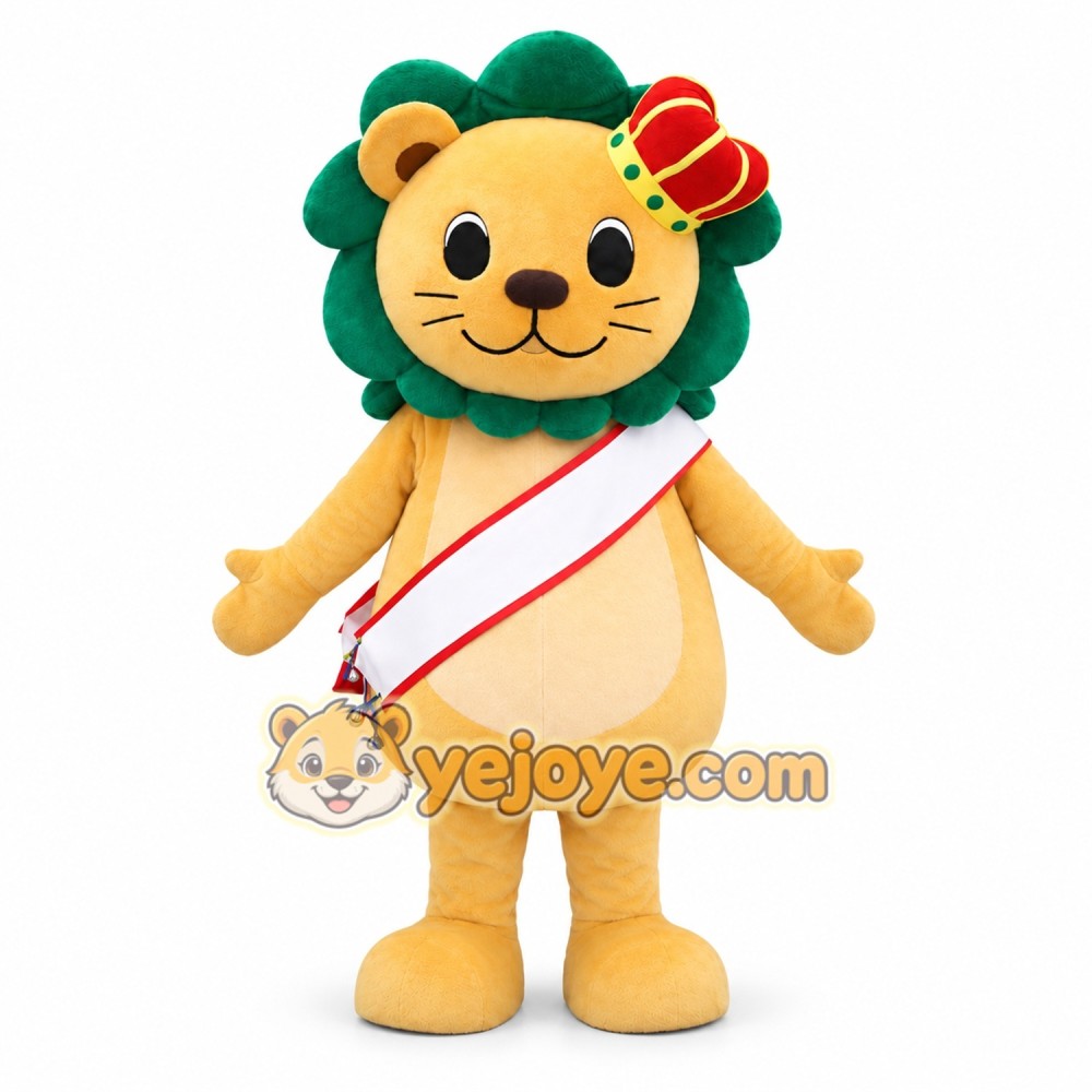 Yellow Lion Mascot Costume with Crown and Sash