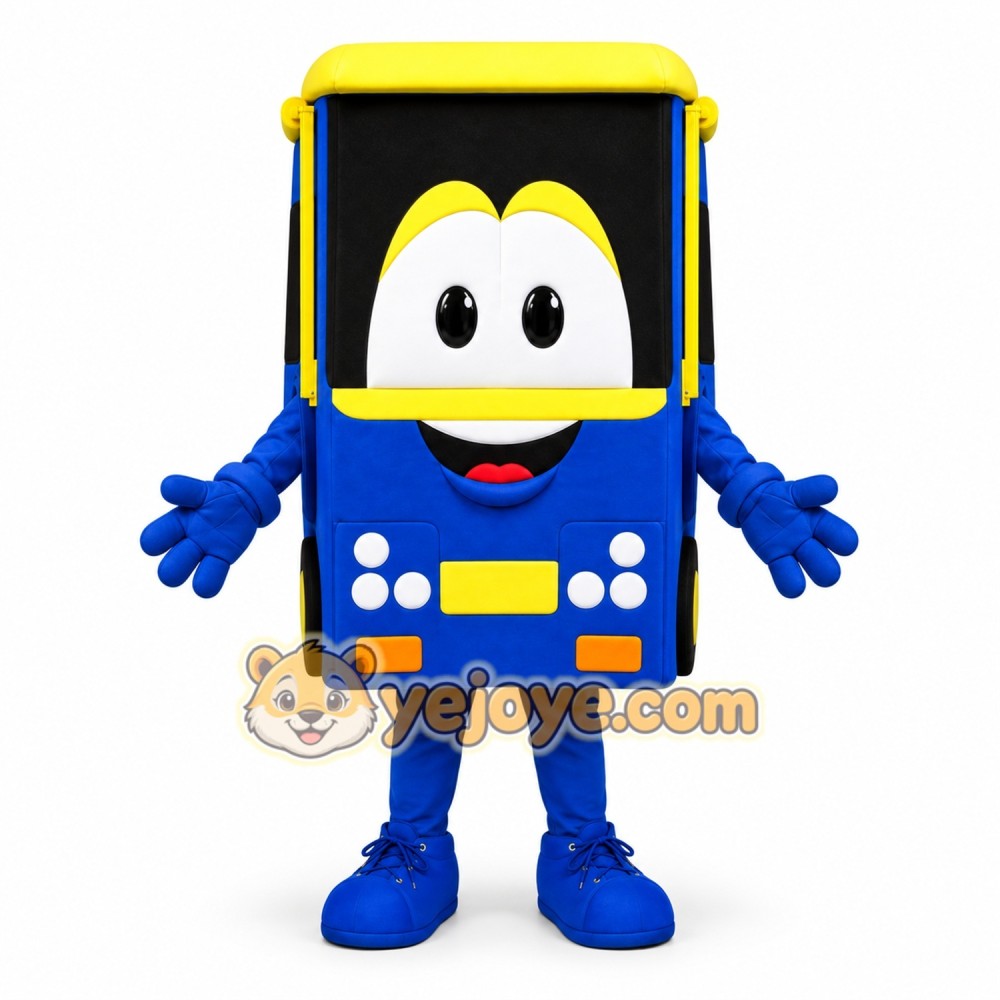 Blue Bus Mascot Costume Blue Bus Mascot Costume