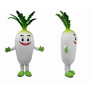 White Radish Mascot Costume with Green Accents