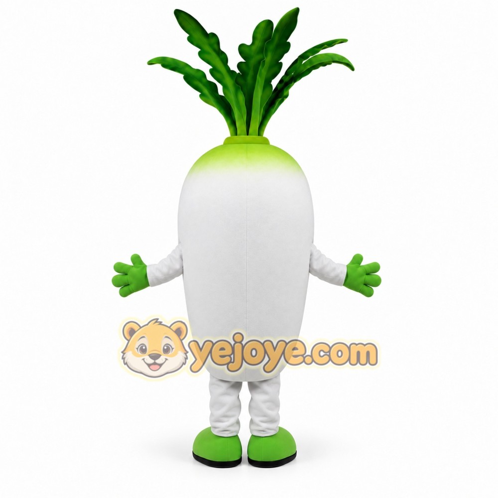 White Radish Mascot Costume with Green Accents White Radish Mascot Costume with Green Accents