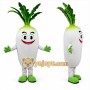 White Radish Mascot Costume with Green Accents