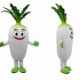 White Radish Mascot Costume with Green Accents