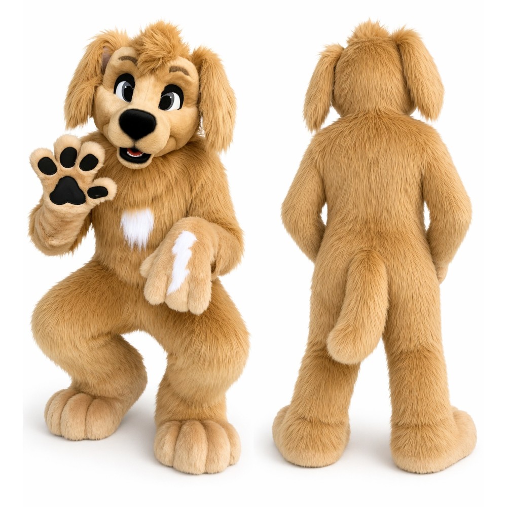 Dog Mascot Costume Cute Friendly Fur Tan Color