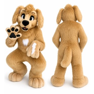 Dog Mascot Costume Cute Friendly Fur Tan Color