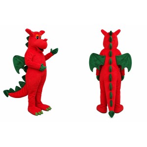 Red Dragon Mascot Costume with Green Accents