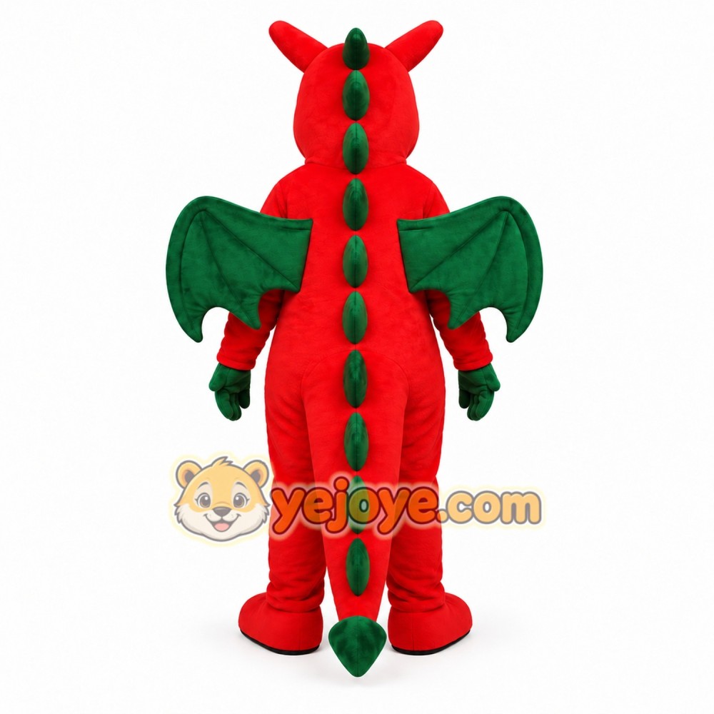 Red Dragon Mascot Costume with Green Accents