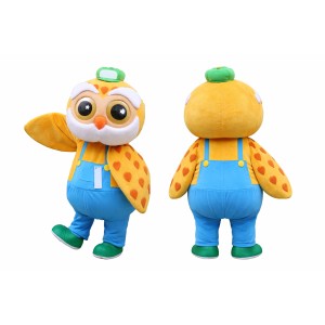 Yellow Owl Mascot Costume with Blue Overalls
