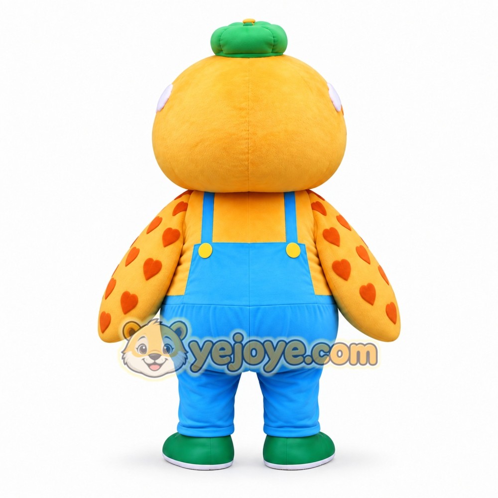 Yellow Owl Mascot Costume with Blue Overalls Yellow Owl Mascot Costume with Blue Overalls