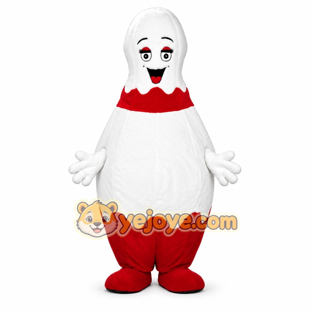 White and Red Bowling Ball Mascot Costume White and Red Bowling Ball Mascot Costume