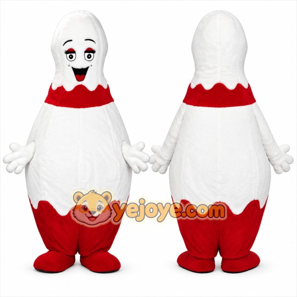 White and Red Bowling Ball Mascot Costume