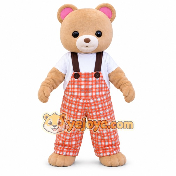 Cute Bear Mascot Costume with Orange Overalls