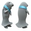 Gray Manatee Mascot Costume with Blue Sash