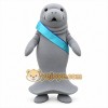 Gray Manatee Mascot Costume with Blue Sash