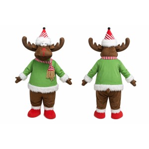 Green and Brown Moose Mascot Costume