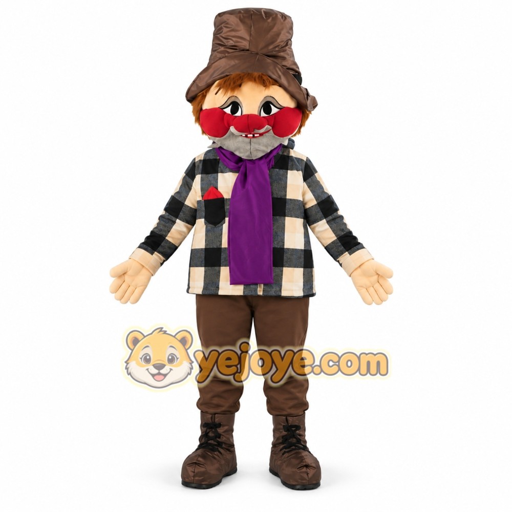 Brown Boy Mascot Costume with Hat and Scarf Brown Boy Mascot Costume with Hat and Scarf