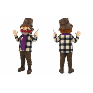 Brown Boy Mascot Costume with Hat and Scarf