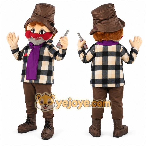 Brown Boy Mascot Costume with Hat and Scarf