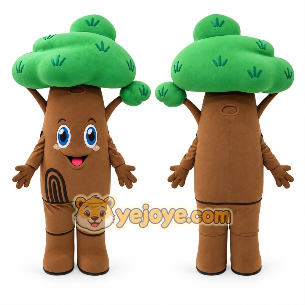 Brown Tree Mascot Costume with Green Leaves Brown Tree Mascot Costume with Green Leaves