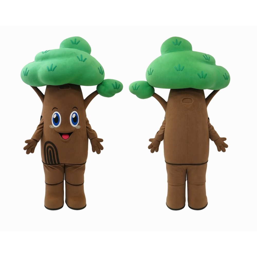Brown Tree Mascot Costume with Green Leaves
