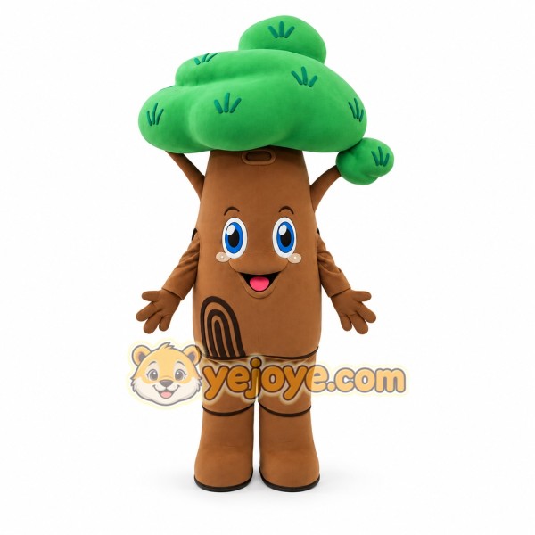 Brown Tree Mascot Costume with Green Leaves