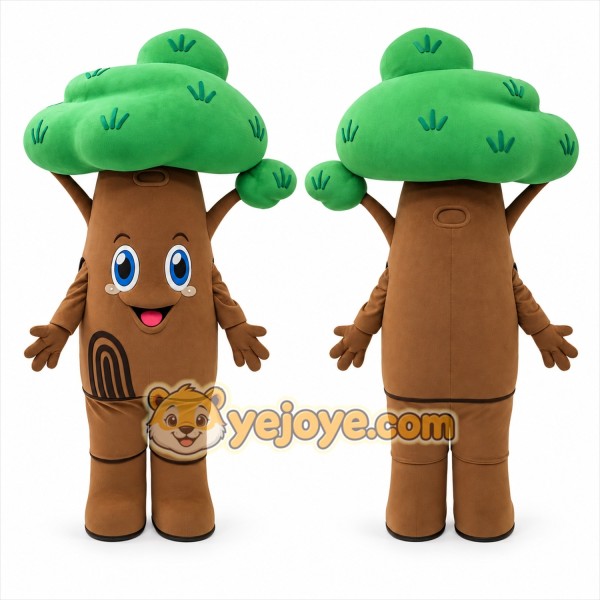 Brown Tree Mascot Costume with Green Leaves