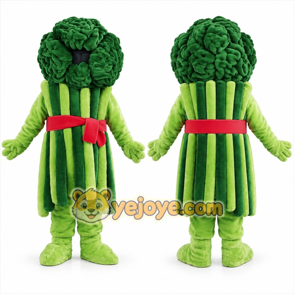 Green Broccoli Mascot Costume with Red Belt Green Broccoli Mascot Costume with Red Belt