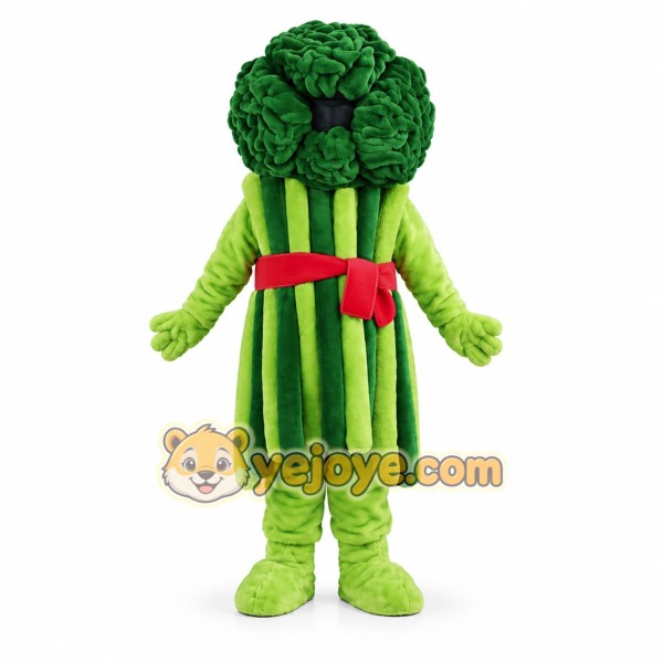 Green Broccoli Mascot Costume with Red Belt