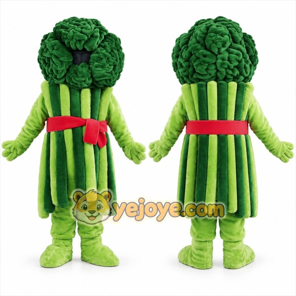 Green Broccoli Mascot Costume with Red Belt