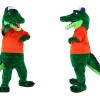 Green Alligator Mascot Costume with Orange Shirt