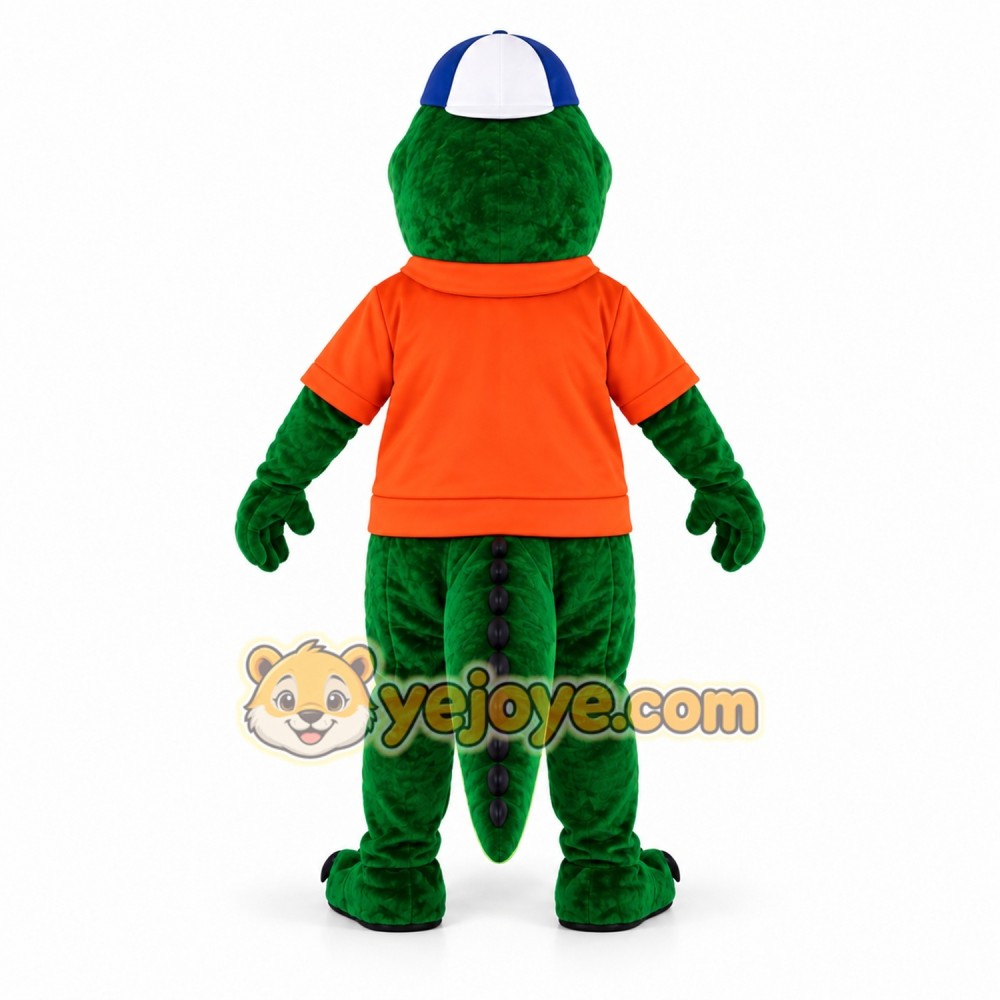 Green Alligator Mascot Costume with Orange Shirt Green Alligator Mascot Costume with Orange Shirt