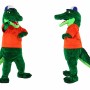 Green Alligator Mascot Costume with Orange Shirt