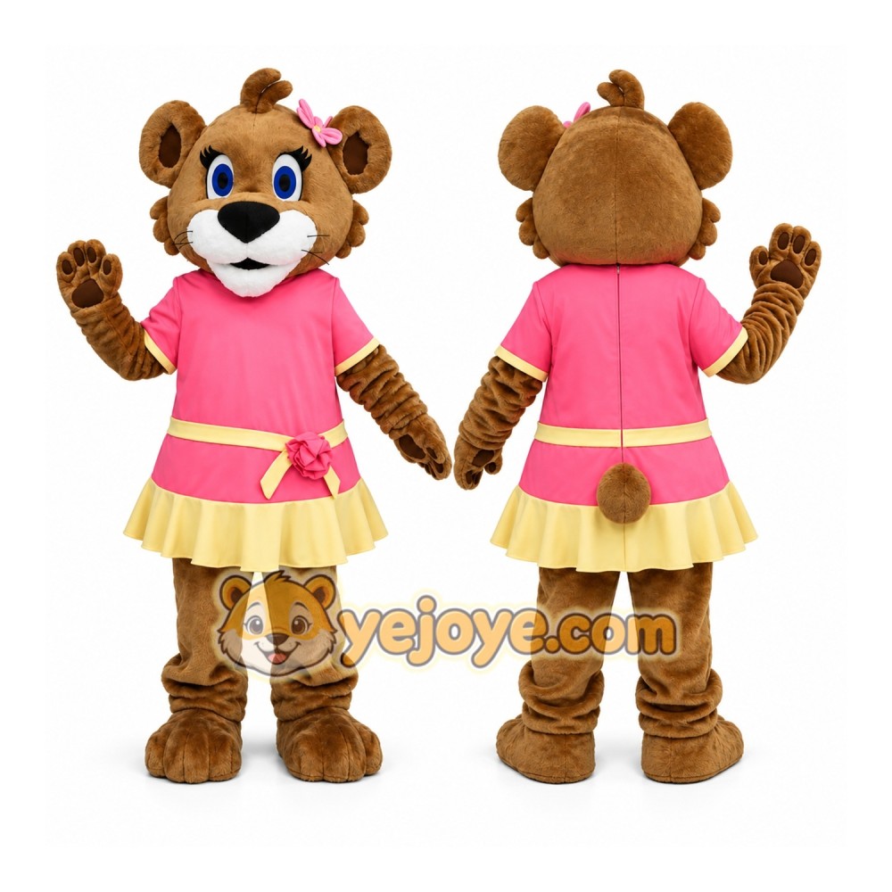 Brown Bear Mascot Costume with Pink Dress Brown Bear Mascot Costume with Pink Dress