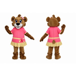 Brown Bear Mascot Costume with Pink Dress