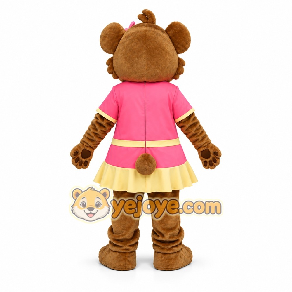 Brown Bear Mascot Costume with Pink Dress Brown Bear Mascot Costume with Pink Dress