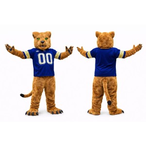 Blue Lion Mascot Costume with Cheerleader Jersey
