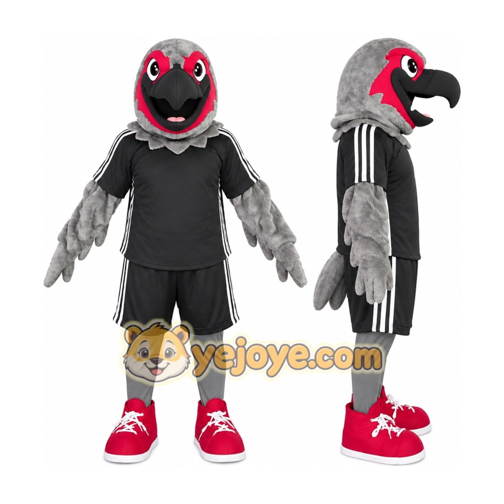 Gray Bird Mascot Costume with Red Shoes Gray Bird Mascot Costume with Red Shoes