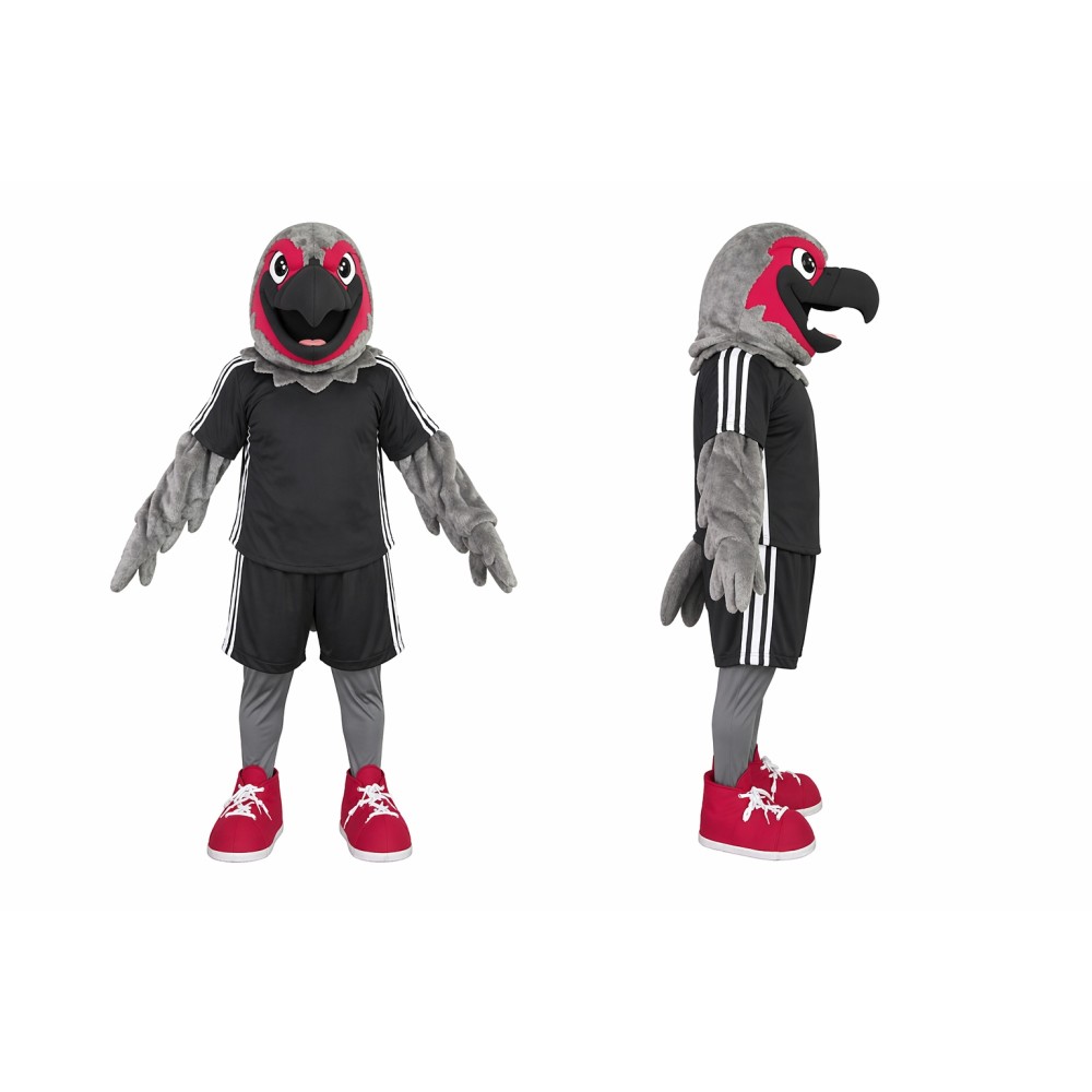 Gray Bird Mascot Costume with Red Shoes