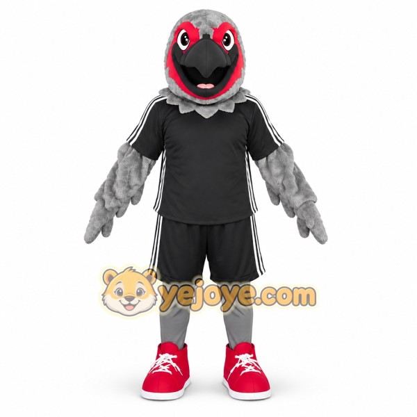 Gray Bird Mascot Costume with Red Shoes