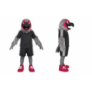 Gray Bird Mascot Costume with Red Shoes