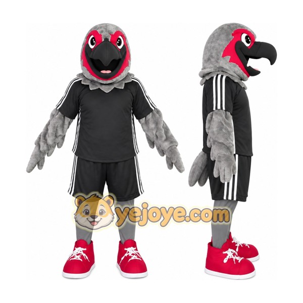 Gray Bird Mascot Costume with Red Shoes