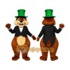 Brown Beaver Mascot Costume with Green Top Hat Brown Beaver Mascot Costume with Green Top Hat