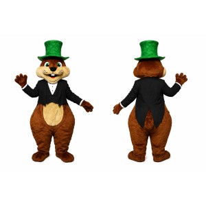 Brown Beaver Mascot Costume with Green Top Hat