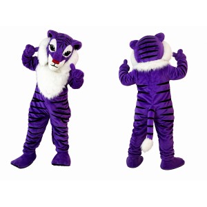 Purple Tiger Mascot Costume for Kids and Adults