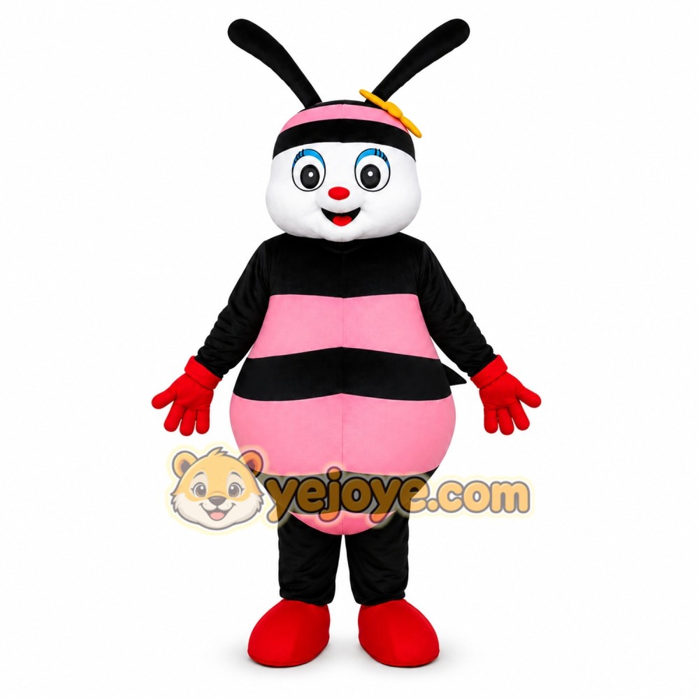 Pink Bee Mascot Costume with Red Gloves Pink Bee Mascot Costume with Red Gloves