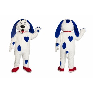 White and Blue Dog Mascot Costume for Events