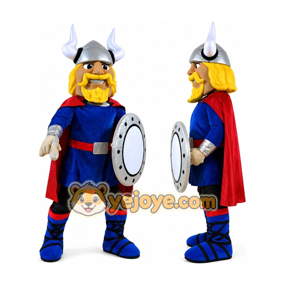 Blue Viking Mascot Costume with Shield and Cape