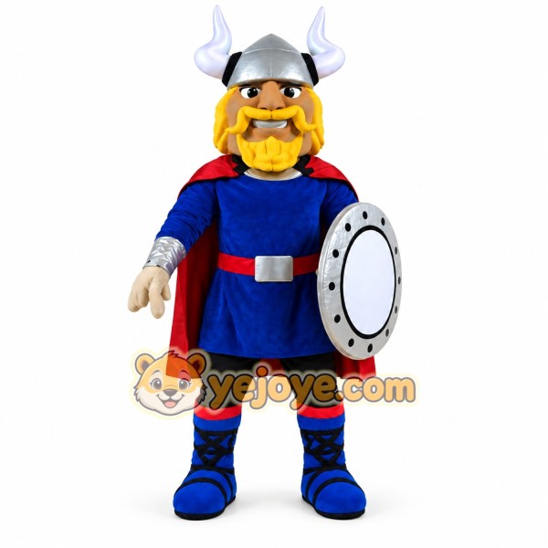 Blue Viking Mascot Costume with Shield and Cape